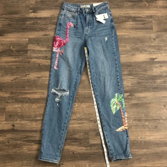 TOPSHOP Sequin “High Waisted/Mom/Tall” Jeans! 26 - Picture 2 of 7